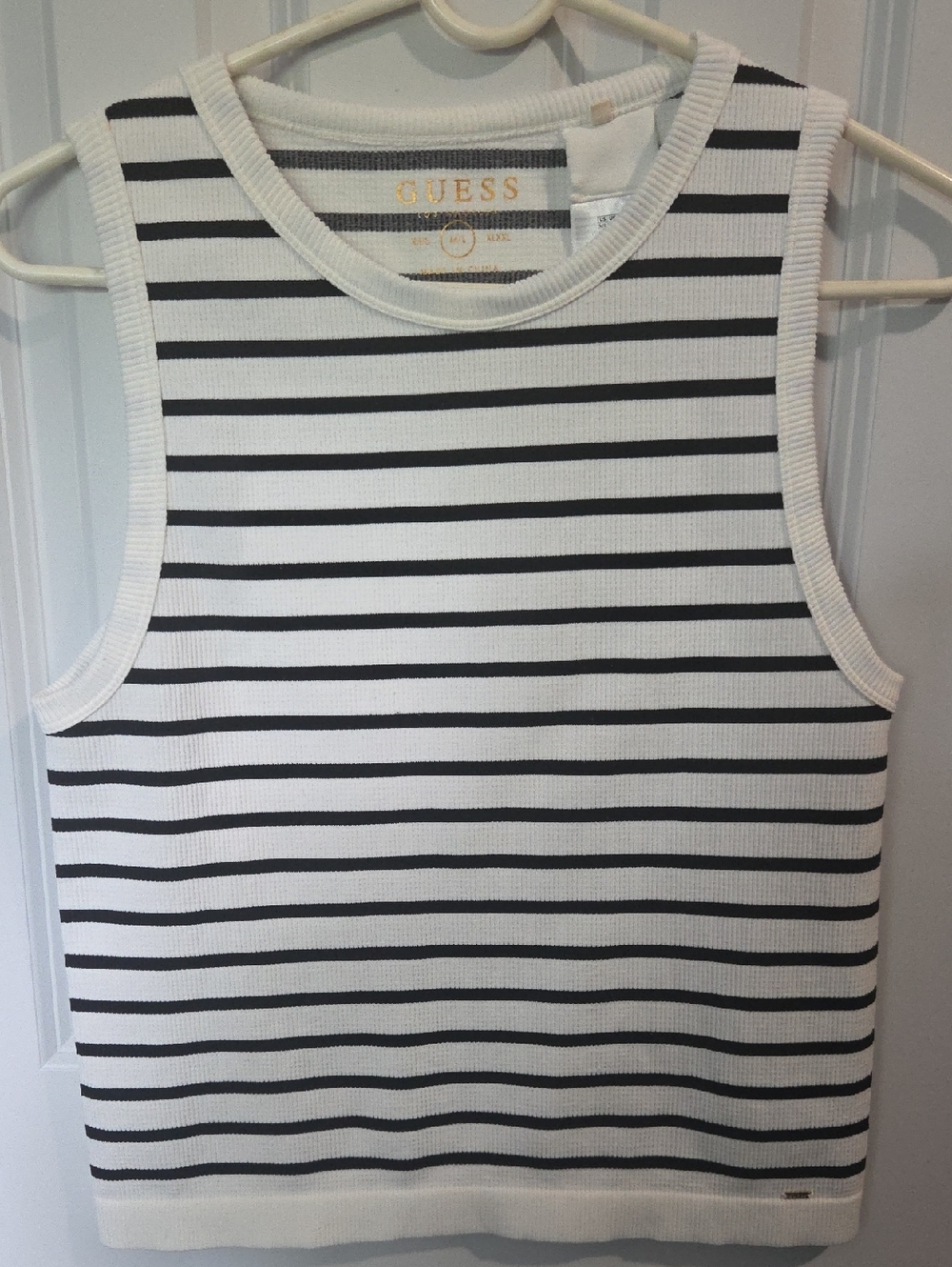 GUESS Black & White Striped Ribbed Tank Top